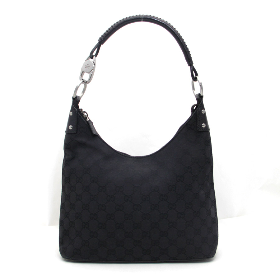 Auth GUCCI GG Pattern Shoulder Bag Black Canvas x Leather - 27948 | eBay