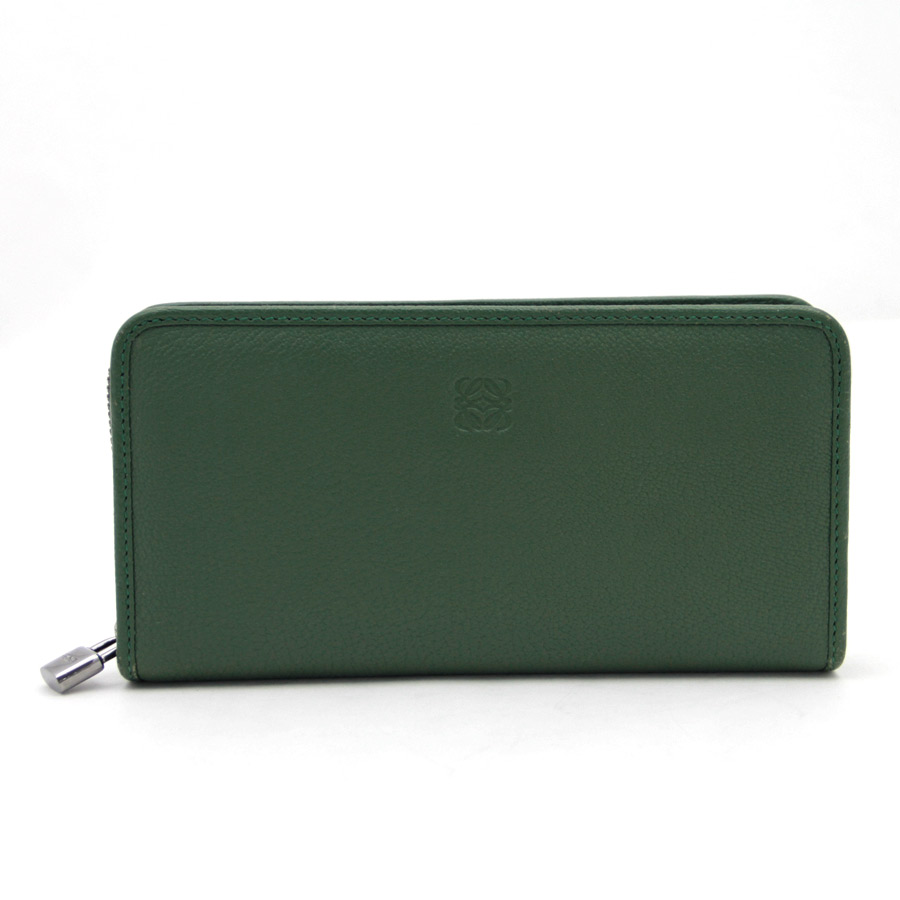 Auth LOEWE Anagram Long Wallet Dark Green Embossed Leather - 28217 | eBay