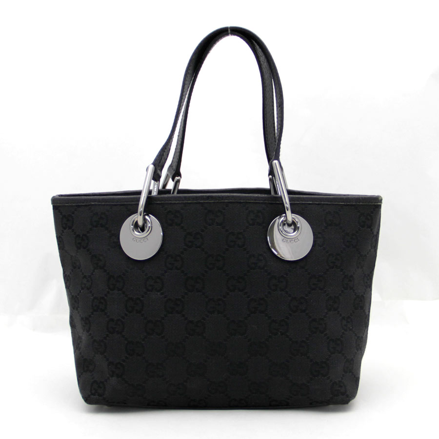 Auth Gucci GG Pattern Handbag Black GG Canvas X Leather 120844 29302 | eBay