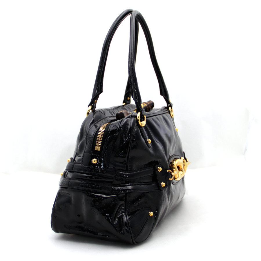 Auth GUCCI Bamboo Handbag Black Patent Leather 159398 - 29704 | eBay