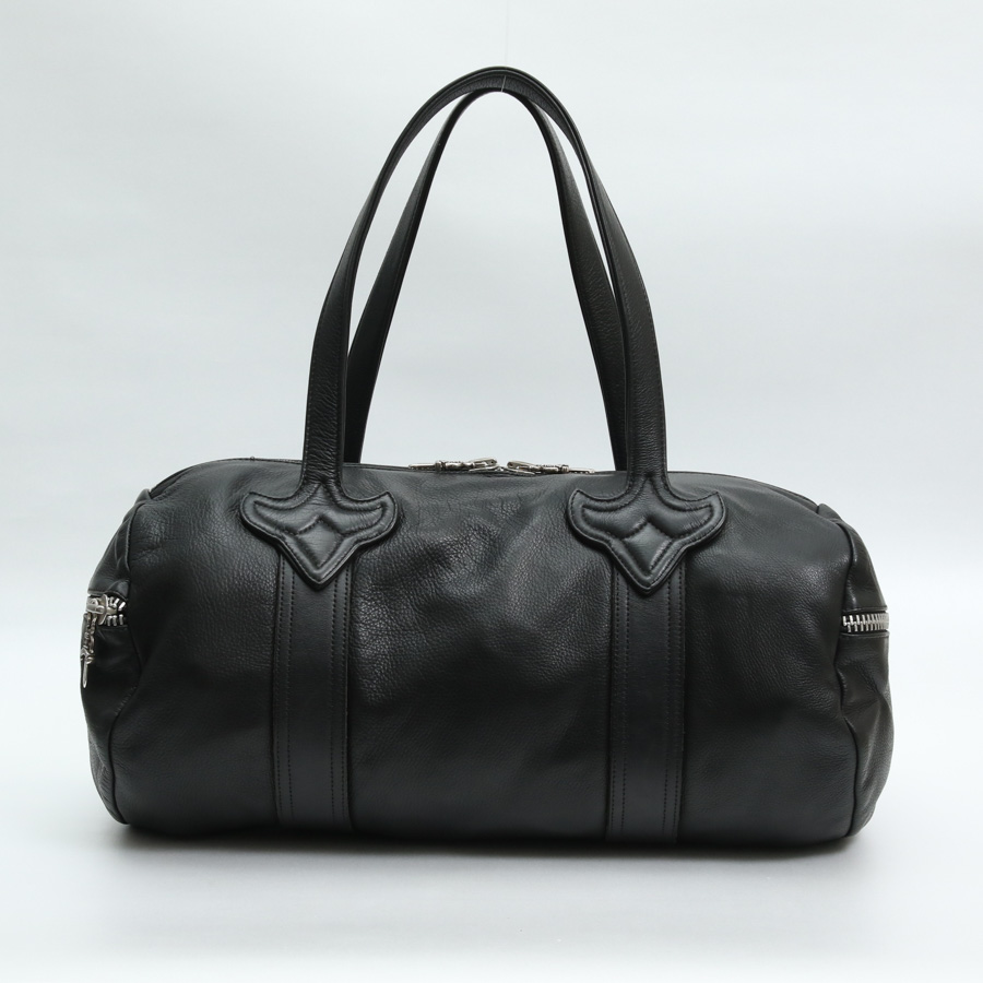 Auth Chrome Hearts BS Fleur Duffle Boston Bag Black Leather - 36116 | eBay